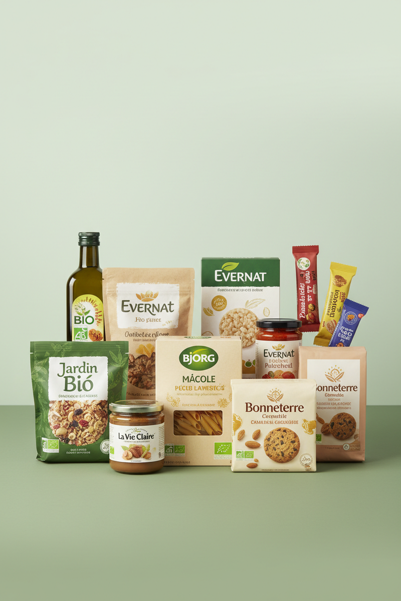 French organic bio products with green background